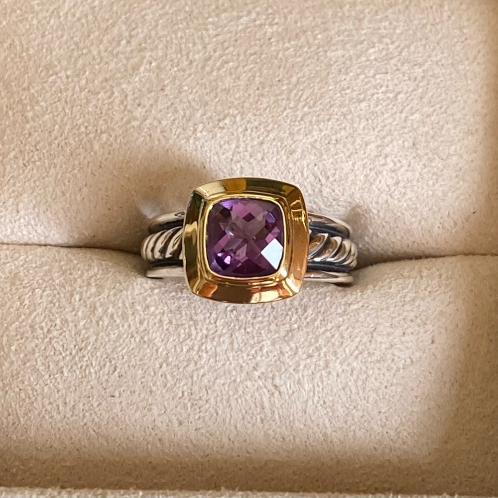 David Yurman Sterling Silver and 18k Gold Amethyst Ring, Size 6 - Picture 3 of 9
